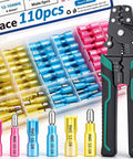 Heat Shrink Bullet Connectors Kit With Crimping Tool, 110 Pcs Waterproof Female And Male Connectors 22-10 AWG
