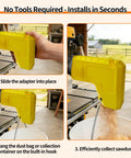 Table Saw Dust Collector Adapter For Gravity Powered Dust Collection With Easy Hook Attach DeWalt Compatible installed on saw