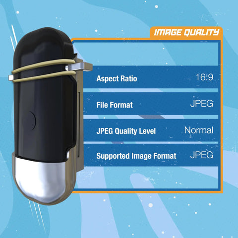 Universal Hd Rocket Camera And Solid Mount For Straight Fire Launch Footage showing detailed image quality specs on a blue background.