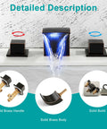 Waterfall LED Bathroom Faucet In Oil Rubbed Bronze, 8 Inch Widespread Vanity Sink Faucet With Two Handles, 3 Hole Installation