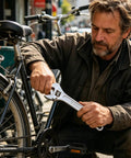 Man using Adjustable Wrench Pro With Extra Wide Jaw, 8 Inch, Ergonomic Handle for bike repair