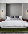 Bedroom with Black Pendant Light Fixture For Kitchen Island And Dining Table With Bubble Crystal Glass Shade And LED Bulb Included Matte Black Hanging Ceiling Light For Living Room Hallway Bedroom Elegant Starry Sparkle Effect hanging above nightstands.