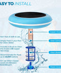 Sun Powered Pool Ionizer with latest solar tech, transparent view showing copper anode, steel cathode, mesh basket, and plastic screw.