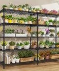 72 Inch Wide Wire Shelving Rack, Heavy Duty 1750 Lbs Capacity, 16 Inch Deep, 76 Inch High, L Shaped Storage Shelves For Garage, Warehouse, Pantry, Basement Organization, black metal rack with potted plants