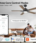 52 Inch Smart Ceiling Fan With Lights Remote Quiet DC Motor Indoor Outdoor Modern Farmhouse Style Dimmable 6 Speed WiFi Alexa Google Assistant App Control Matte Black.