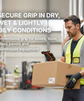 Worker wearing Level 5 Cut Resistant Work Gloves Cru553 with 3D Comfort Fit handling a box in a warehouse