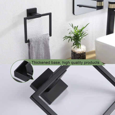 2 Pack Matte Black Stainless Steel Towel Ring And Shower Towel Hanger Set For Bathroom Wall Mount Lavatory Rustproof