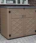 Weatherproof Outdoor Storage Shed Cabinet 48 Cu Ft Extra Large double-layer resin on cobblestone patio