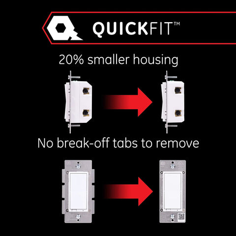 Z Wave Smart Rocker Light Switch Set With QuickFit and SimpleWire showing reduced housing and no break-off tabs