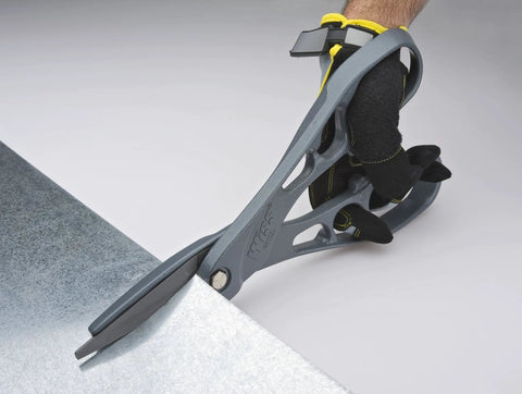 Heavy Duty 12 Inch Tinner Snips Boosted By Lightweight Aluminum Grips And A Razor Sharp Slim Nose For Slashing Thin Gauges Fast Clean Cuts Without The Fatigue Ergonomic Ring Handles Deliver Pro Level Leverage For All Hvac Roofing And Diy Jobs