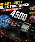 Heavy Duty Electric Winch With Steel Cable 4500 Lb Pulling Power For Atv Utv Trailer, 12V DC Motor with copper coil.