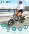 S4 16 Inch Folding Electric Bike For Adults And Teens With 350W Brushless Motor Peak 500W, rider on black foldable frame