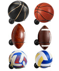 Metal Ball Holder Rack Wall Mounted Two Piece Set Black Heavy Duty Wall Display Storage For Soccer Basketball Volleyball Rugby Football Easy Install With Screws holding various sports balls.