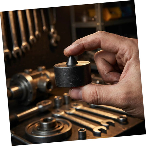 Heavy Duty Metal Shaft Protector Kit With Conical End Guard For Grip O Matic Pullers and Axle protection, held in hand.