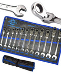 Flex Head Ratcheting Wrench Set 12 Piece Metric 8 To 19 mm Cr-V Combination Wrenches with carrying bag