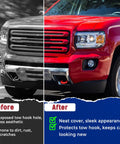 Before and after image showing the effect of Chevy Colorado Trailboss Tow Hook Covers And GMC Canyon Silicone Rubber Upgrade