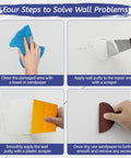 "Four-step guide to using Drywall Repair Kit With Spackle And Patches, Scraper, Sandpaper And Gloves, 8.5 Ounce White Putty"