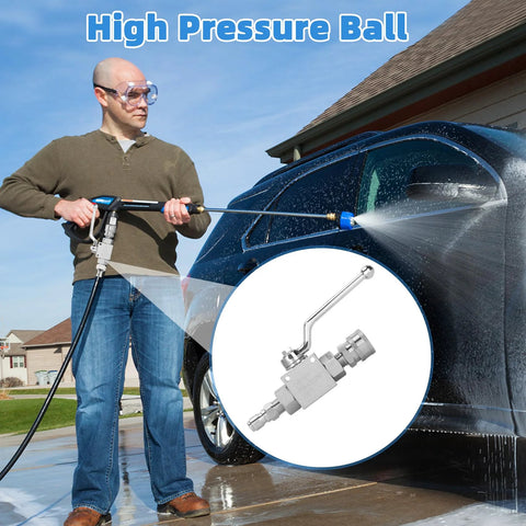 2-pack heavy-duty stainless steel pressure washer ball valve kit with 3/8-in quick disconnect, 4500 PSI.