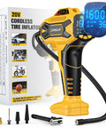 20V Cordless Tire Inflator And Air Compressor with 160 PSI displayed with packaging and accessories