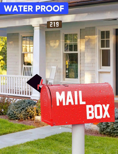 Reflective Mailbox Numbers And Letters Stickers Decals, 148-Piece Vinyl Self-Adhesive Address Kit on red mailbox.