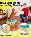 Dog on Two Piece Connectable Wooden Dog Training Platform Set With Non Slip Foaming Surface For Small To Medium Dogs Easy Latch Together Puppy Agility Boards For Home Gym And Fun Training Sessions.
