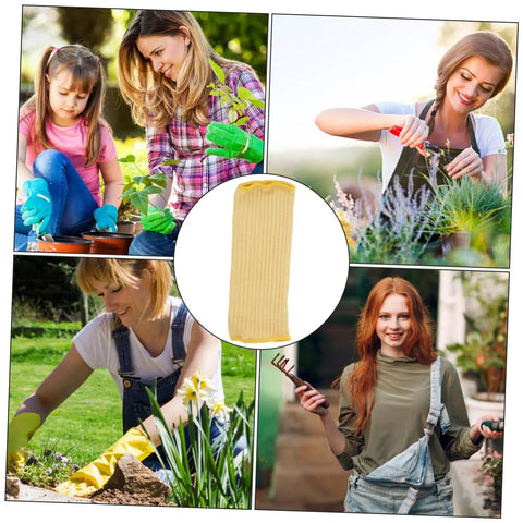 Collage of women gardening with Heavy Duty Aramid Arm Guards For Women, Badass Forearm Shields For Gardening And Yard Work.