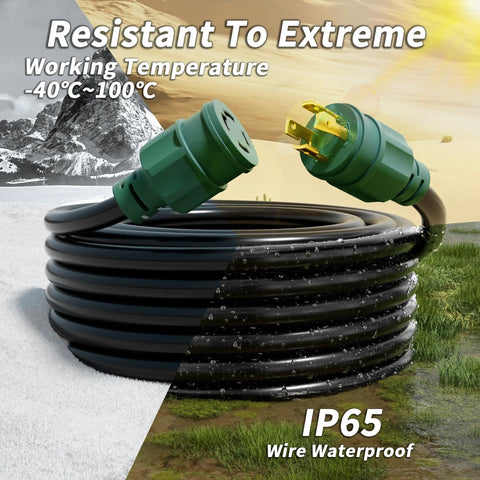 25 Foot 30 Amp Generator Extension Cord With 4 Prong L14-30P To L14-30R, 10 Gauge STW 125/250V Heavy Duty Weatherproof Twist Lock