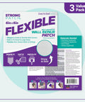 Front view of packaging for 6 Inch By 6 Inch Flexible Self Adhesive Wall Patch Three Pack For Patching Holes Cracks And Corners