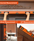 Heavy Duty 12 20 40 Inch Spirit Level Set Featuring A Magnetic Torpedo Pro Grade Aluminum Build dead on accuracy bubbles for flawless mounts and tough construction sites, showing horizontal, vertical, and 45-degree measurements.