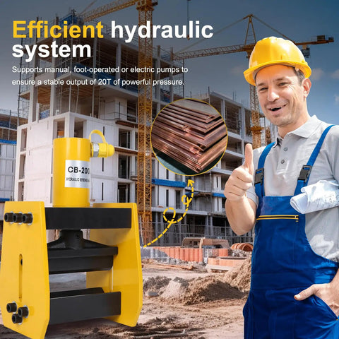 Handheld Hydraulic Busbar Bender Machine With Angle Indicator 20 Ton Press for metalworking in construction setting.