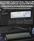 Top Shelf Triple Mode Wireless Gaming Mechanical Keyboard With Full Number Pad And Slick Volume Knob Seamless Bluetooth And Usb C Wired Flex For Pro Gamers, showing RGB backlight and macro settings on monitor.