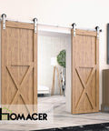 Beefy Brushed Nickel Sliding Barn Door Hardware Kit For Two Doors 10 Foot Flat Track Straight Roller Design Heavy Duty