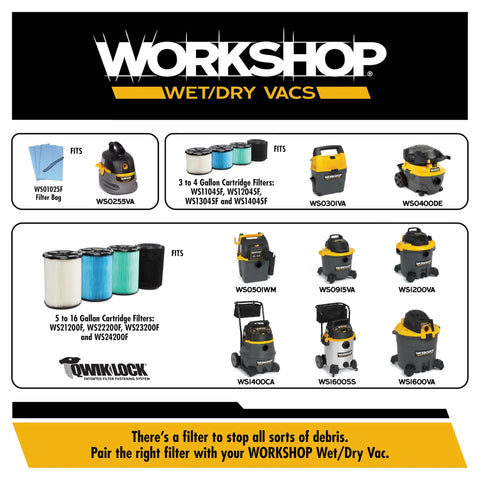 Beast Of A 12 Gallon Wet Dry Shop Vacuum With 5.0 Peak HP filter and accessory compatibility chart