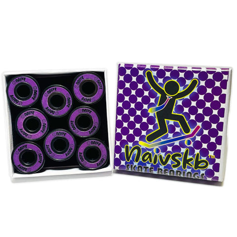 Open box of Skateboard Bearings 8mm 8 Pack Pro Grade ABEC 608 Set For Longboards Cruisers Surfskates Neon Purple
