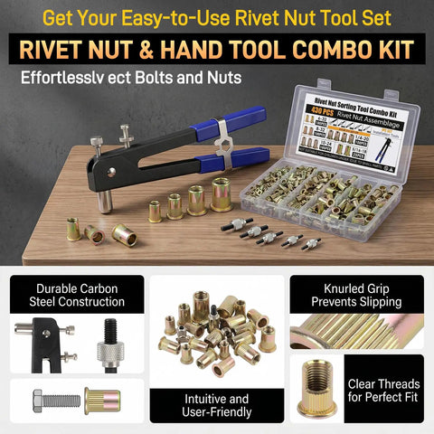 430 Piece SAE Rivet Nut Tool Kit With Imperial Rivnut Set In Sizes 6 32 8 32 10 24 1 4 20 5 16 18 Carbon Steel Rivnut Tools