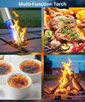 Powerful Propane Torch For Searing Sous Vide Campfire Starters BBQ And Outdoor Welding Adjustable Flame Camouflage Finish Pro Grade Kit Tank Not Included Chef Friendly Heat Control used on grass, grilled food, desserts, and campfire.