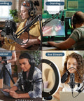 Two Premium Metal Microphones Podcast Studio Bundle With Boom Arms, V8 Audio Interface, for various content creation activities.
