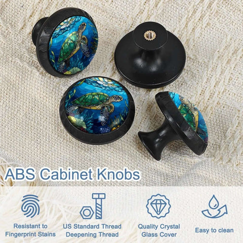 4 Pack Stained Glass Sea Turtle Cabinet Knobs Set Totally Dope Glass Drawer Knobs For Kitchen Cupboards Black Cabinet Hardware