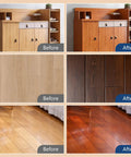 Redwood Wood Stain And Sealer In One, 1 Gallon Heavy Duty Finish before and after furniture and floor transformation.