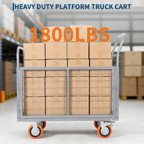 Heavy-Duty 1800 Lb 6-In-1 Foldable Platform Cart With Cage loaded with boxes in warehouse