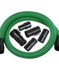 Replacement Vacuum Hose Kit Two And One Half Inch By Seven Feet Dual Flex Locking Shop Vac Hose With Six Fittings For Wet Dry Vacuum Cleaners Fits Most Vacuums Easy Connect No Fuss Heavy Duty Flexible, featuring green hose and black fittings.