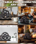 Novabright Vintage Copper Steampunk Gear Train Figurine For Desk Decor on bookshelves, bars, and living rooms.