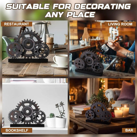 Novabright Vintage Copper Steampunk Gear Train Figurine For Desk Decor on bookshelves, bars, and living rooms.