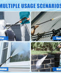 All In One Pressure Washer Gun Kit With Universal M22 Connectors 14MM And 15MM being used on car, roof, window, and wall surfaces