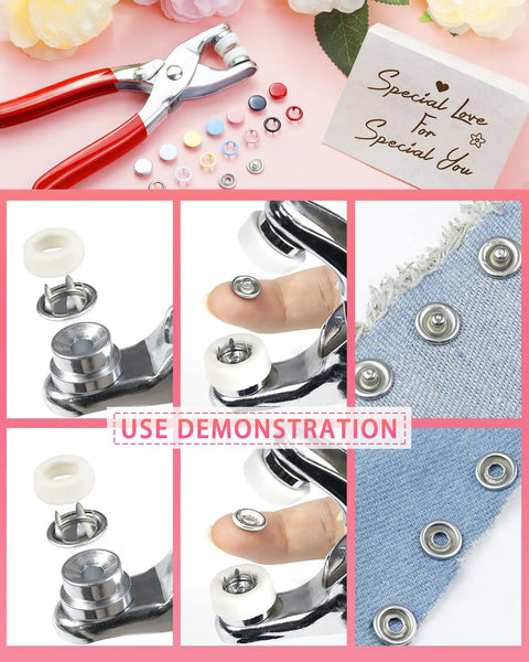 Killer 10mm Metal Snap Buttons With 200 Pieces And Hella Sturdy Press Pliers For Sewing Projects Includes Seven Vivid Shades And Safety Thimble For Fast Gear Fixes And Tight Vibes demonstration of snap button installation