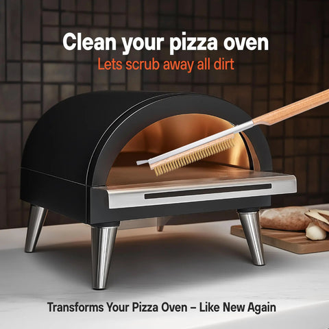 Pizza Stone Cleaner And Oven Brush Kit For Home Cooks And Pizza Pros 2 In 1 Heat Resistant Stainless Steel Scraper in use with oven