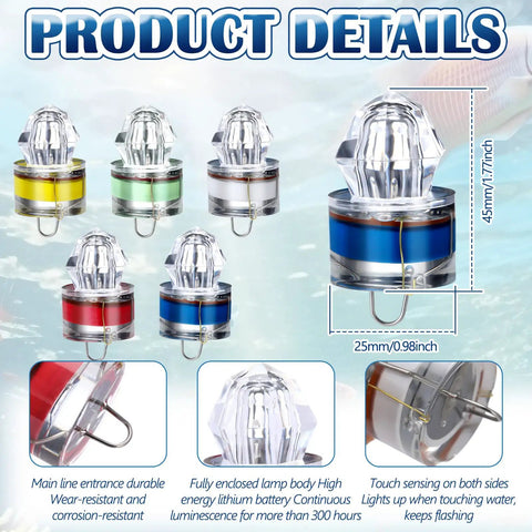 12 Piece LED Underwater Fishing Lights Set Deep Drop Lights Waterproof Diamond Tubular Lures Colorful Attractants For Angling