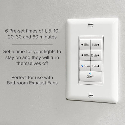 1875 Watt Seven Button Countdown Timer Switch Set It And Forget It With 60 Minute Delay installed on wall