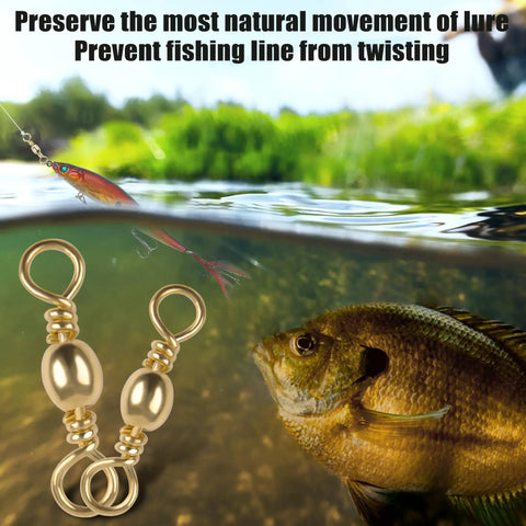 Barrel Swivels Fishing Tackle Set 60 120 Pcs Rolling Ball Stainless Steel Copper Brass Solid Rings High Strength Saltwater Swivels Connectors Must Have For Rigs And Tackle, golden barrel swivels with lure and fish