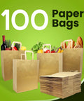 Heavy Duty Kraft Paper Grocery Bags With Handles Pack Of 100 Bulk 12 x 7 x 14 Inches Large Brown Shopping Bags with Groceries